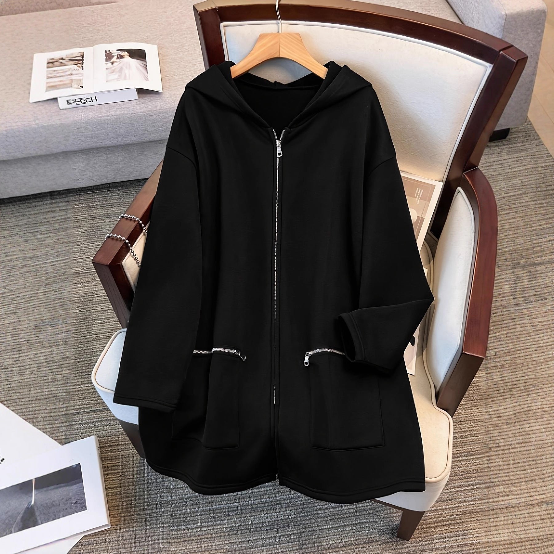 Sudadera con capucha holgada de talla grande, retro-chic, casual y deportiva para otoño e invierno