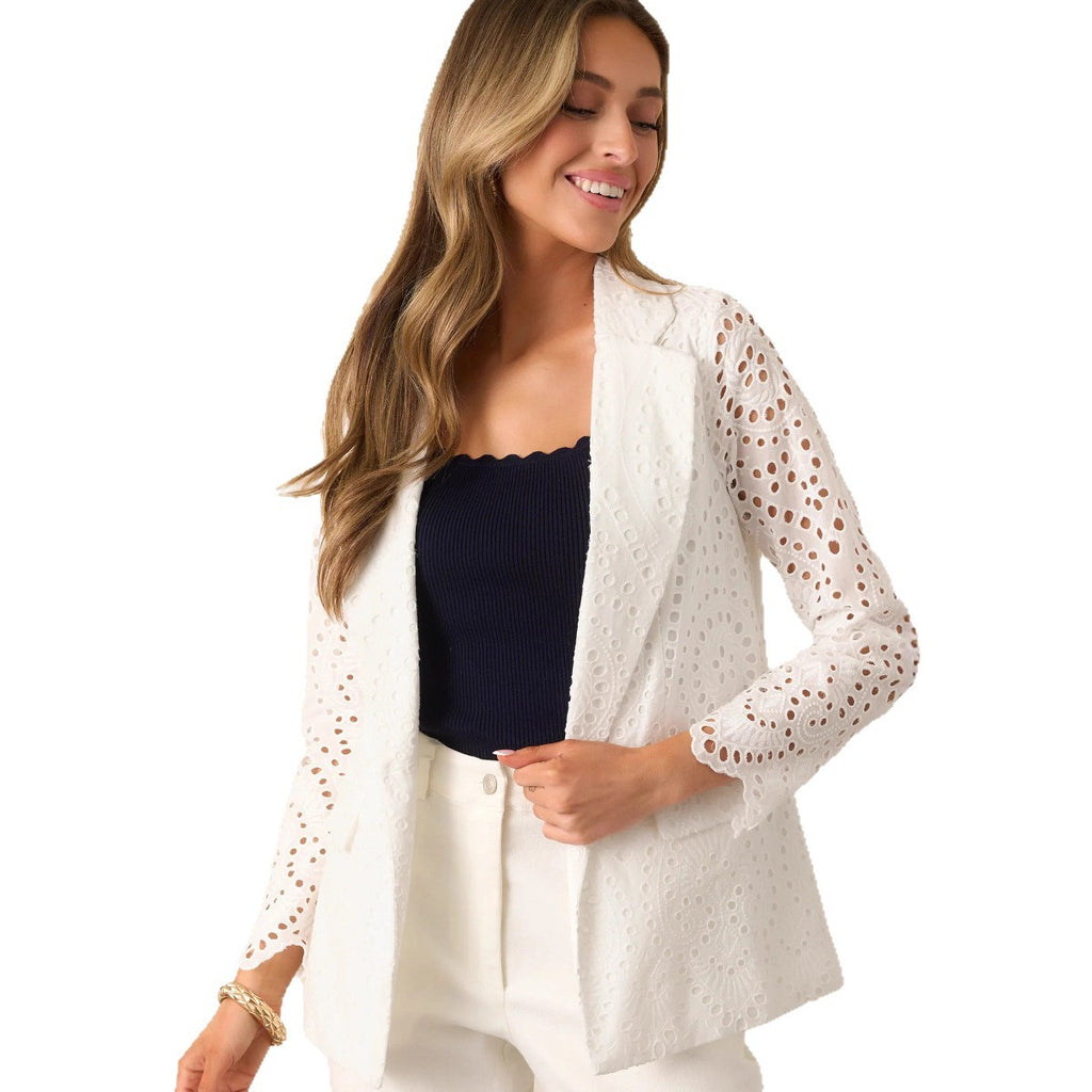 New Solid Color Fake Pocket Slim Hollow-out Jacket For Women