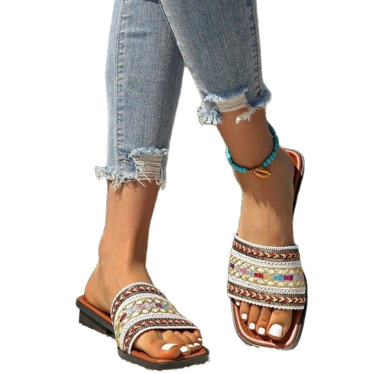 Zapatillas slip-on transpirables de estilo bohemio con punta abierta