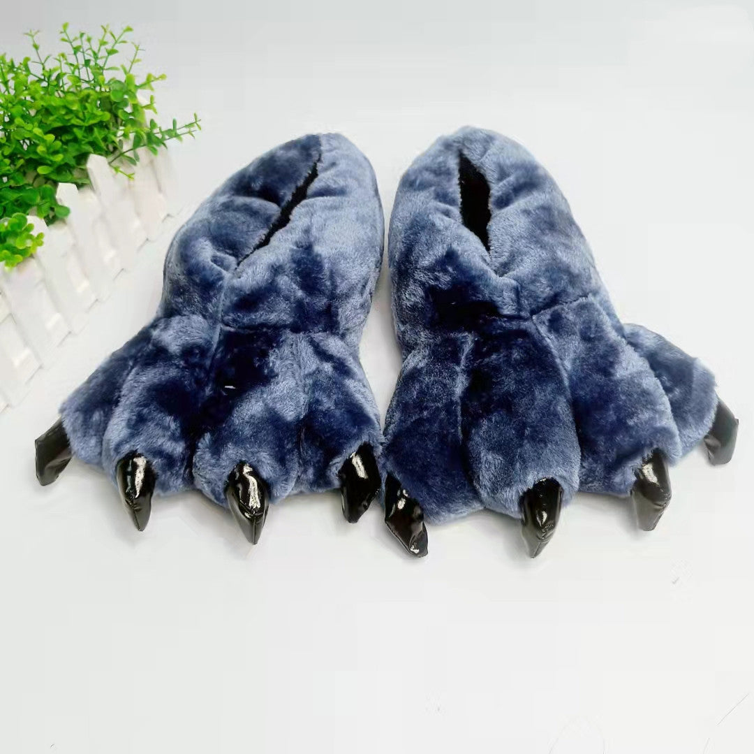Zapatillas de algodón con pata de dinosaurio, pareja de dibujos animados, talón cubierto, cálidas