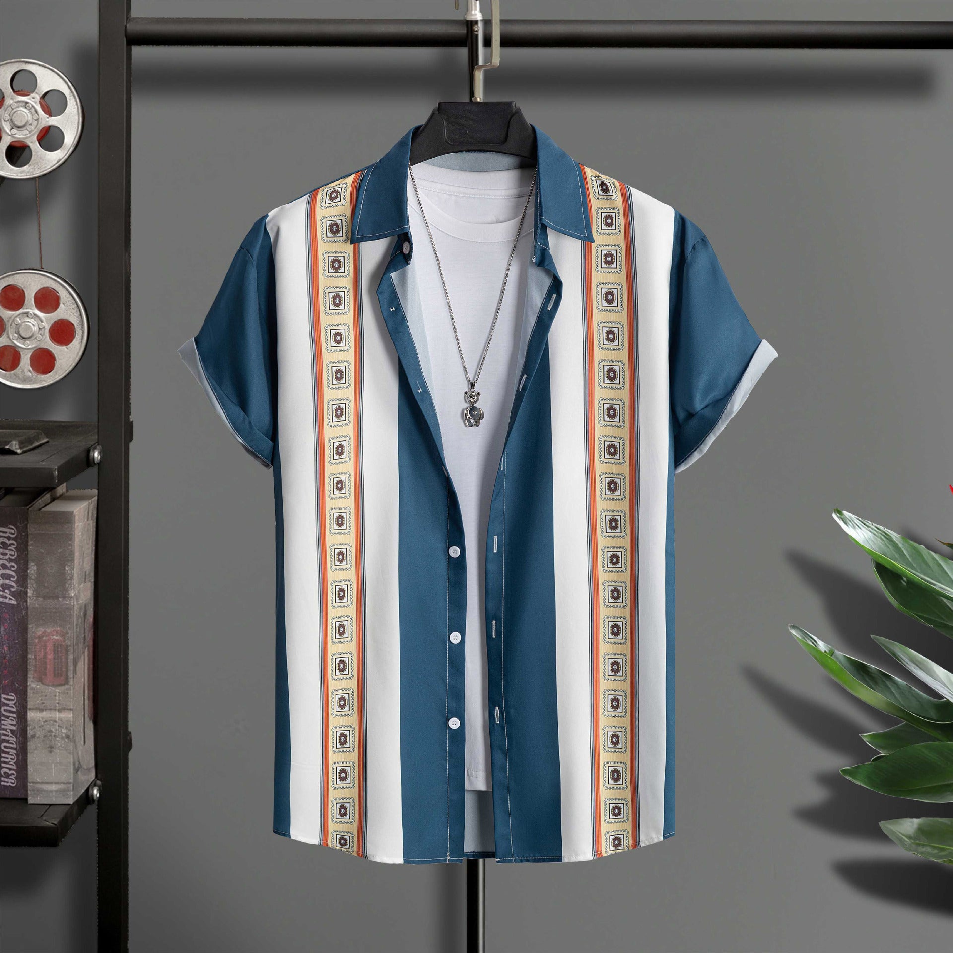 Camisa casual de manga corta con estampado digital para hombre