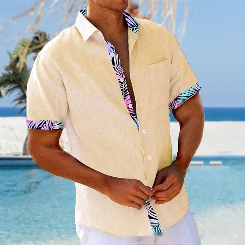 Chemise décontractée ample à manches 3D rayées pour homme, style plage
