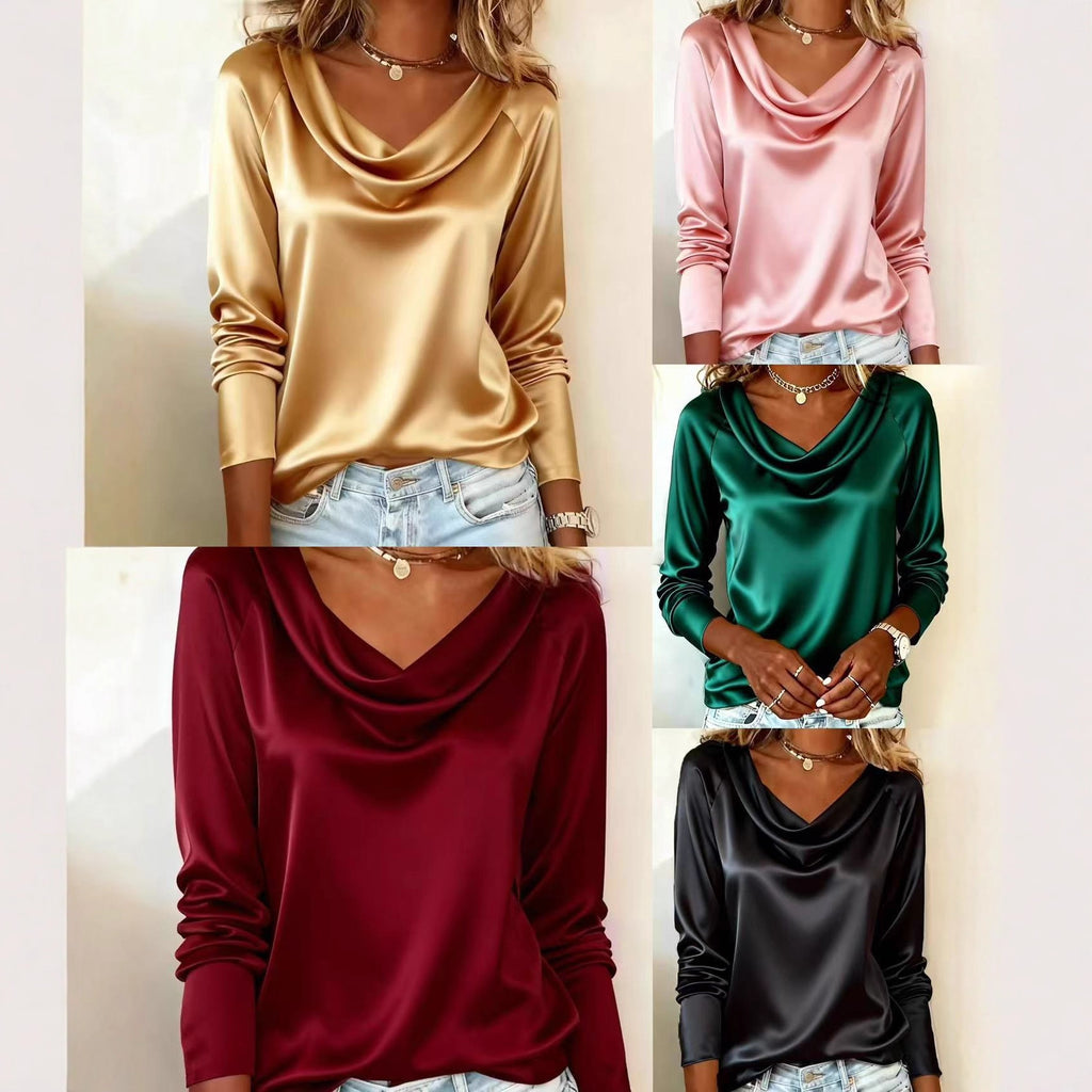 Chemise de base femme unie, coupe ample, col bateau, manches longues et tombé fluide
