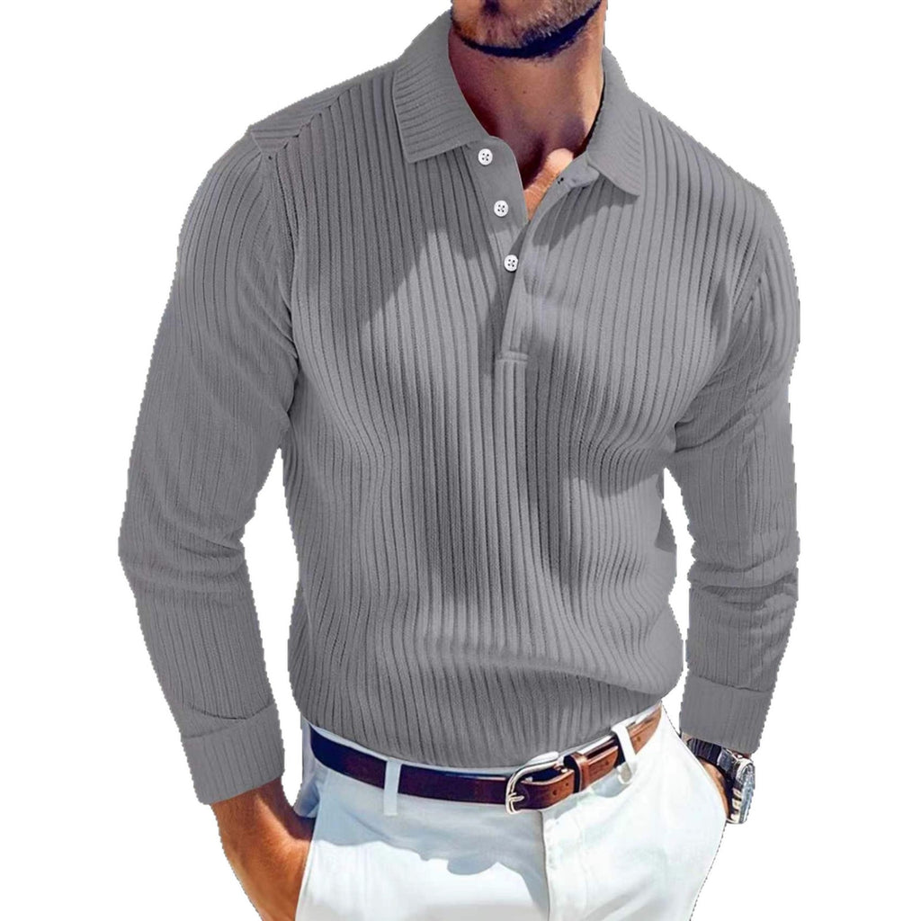 Men's T-Shirt with Turn-Down Collar, Buttoned Long-Sleeve Polo Shirt