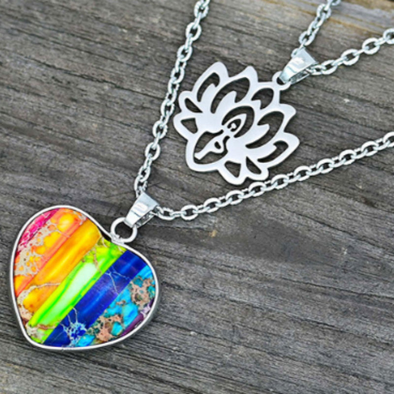 Seven-color Heart-shaped Emperor Stone Lotus Double-layer Necklace