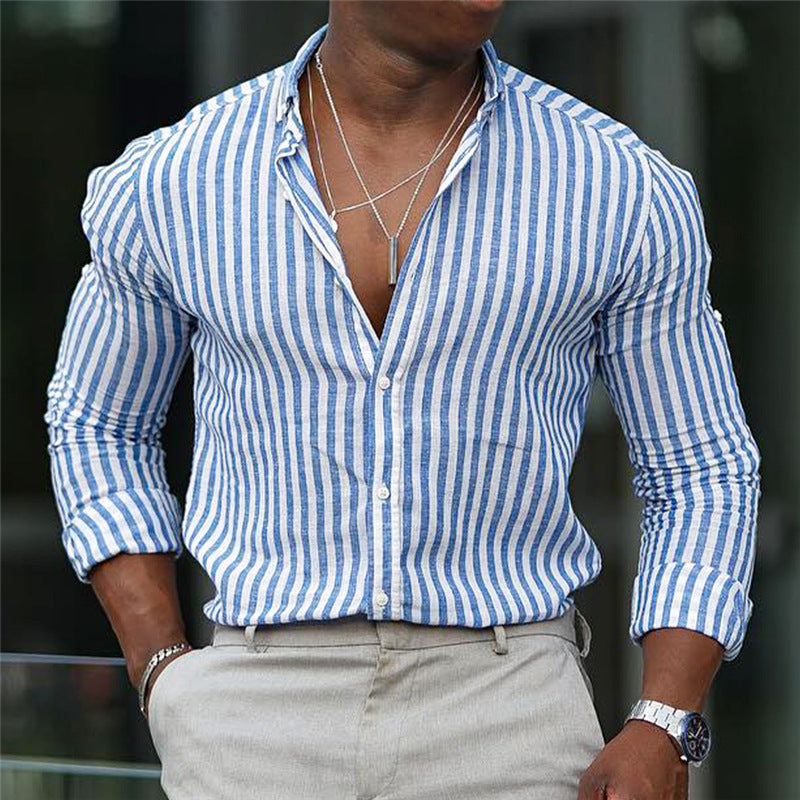 Chemise à carreaux ample style britannique, à impression 3D, élastique 4 directions, manches longues, col à revers