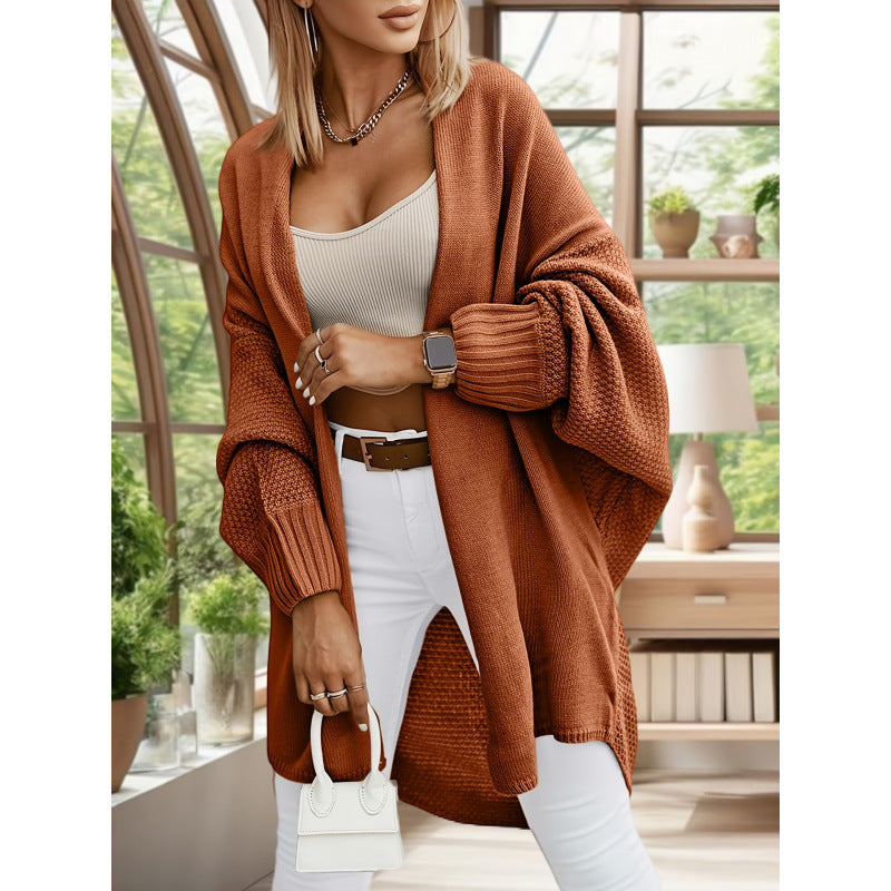 Abrigo tipo cárdigan largo, holgado e informal de color liso para mujer