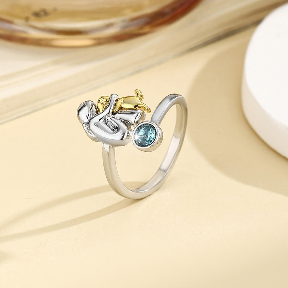 Birthstone Rhinestone Women's Open Ring