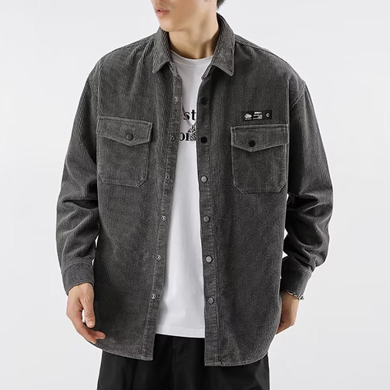 Camisa de pana para hombre, talla grande y oversize para primavera y otoño
