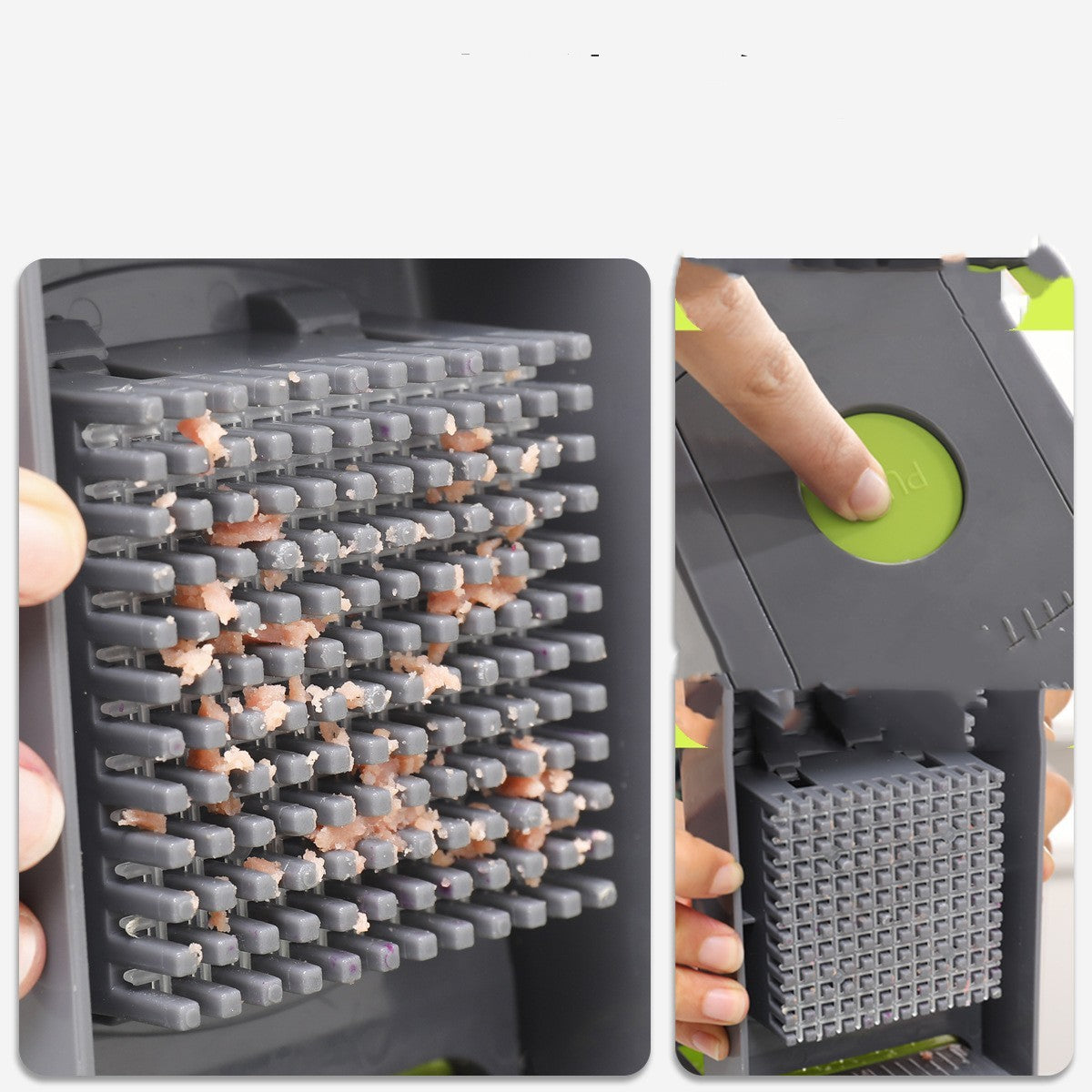 En köksanpassad grönsaksskärare med utbytbara blad för skivning, strimling och finare bearbetning av råvaror.