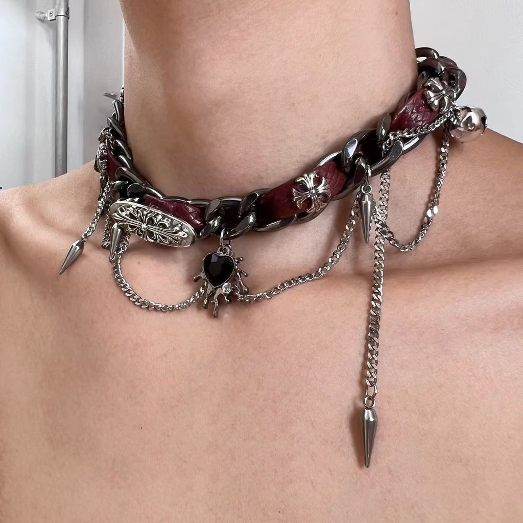 Punk Love Wrapped Rivet Metal Leather Collar