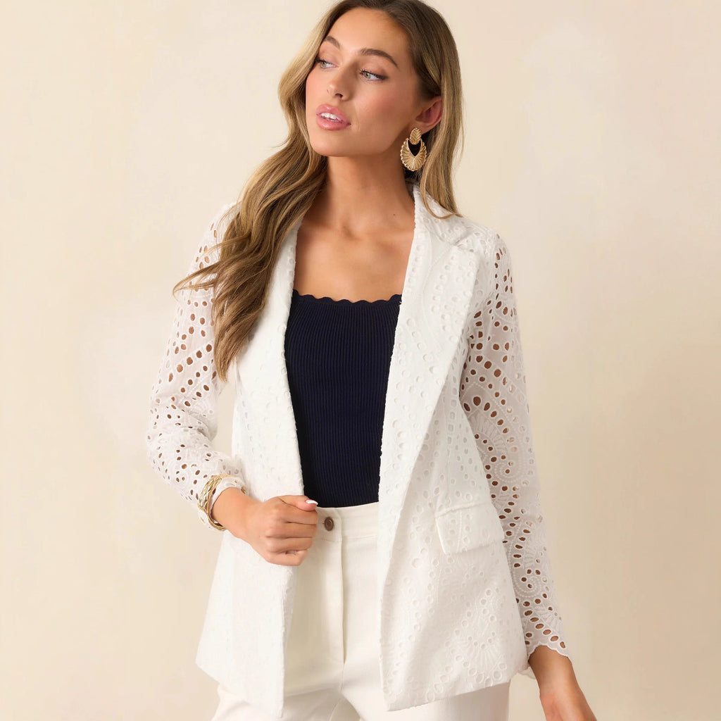 New Solid Color Fake Pocket Slim Hollow-out Jacket For Women