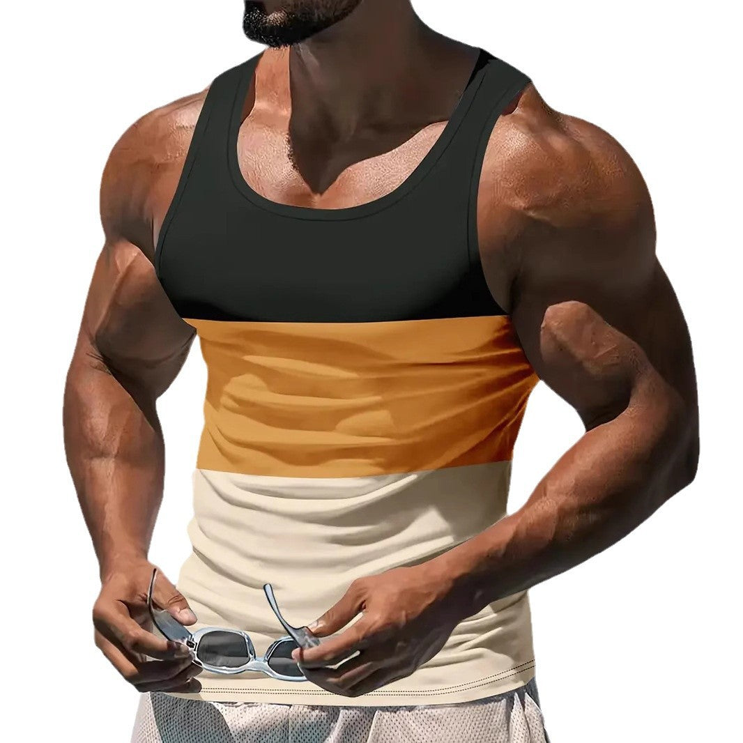 Men's Stitching Contrast Color Sports Fitness Loose Running Vest