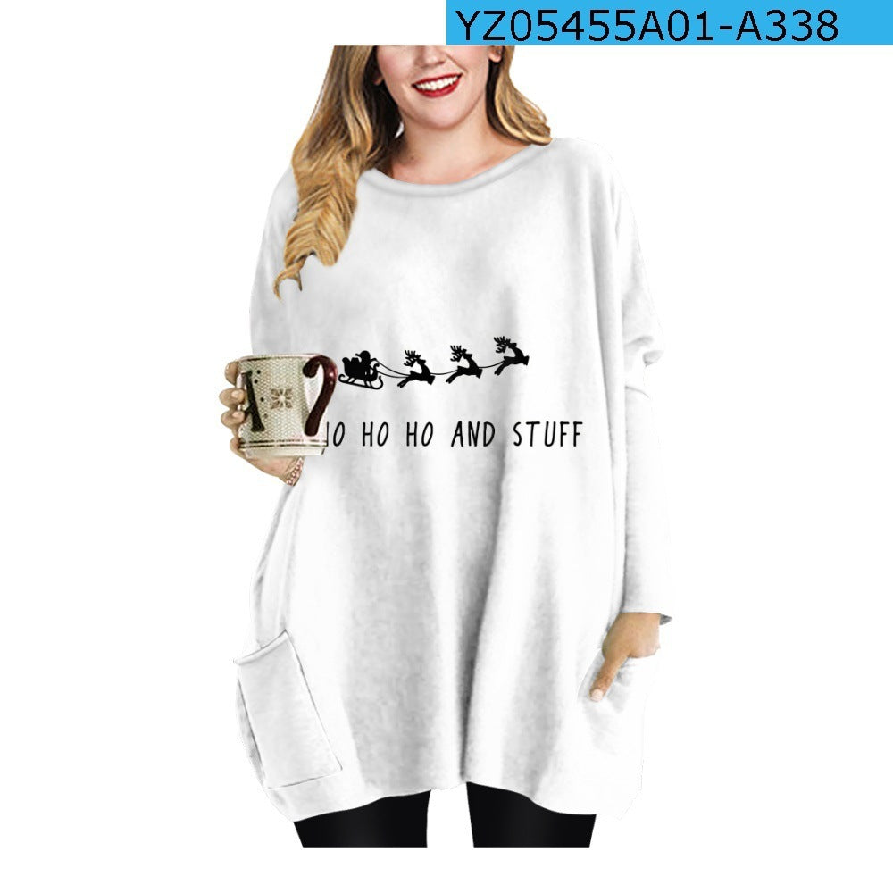 Lång klänning med snöflingemotiv och rund hals