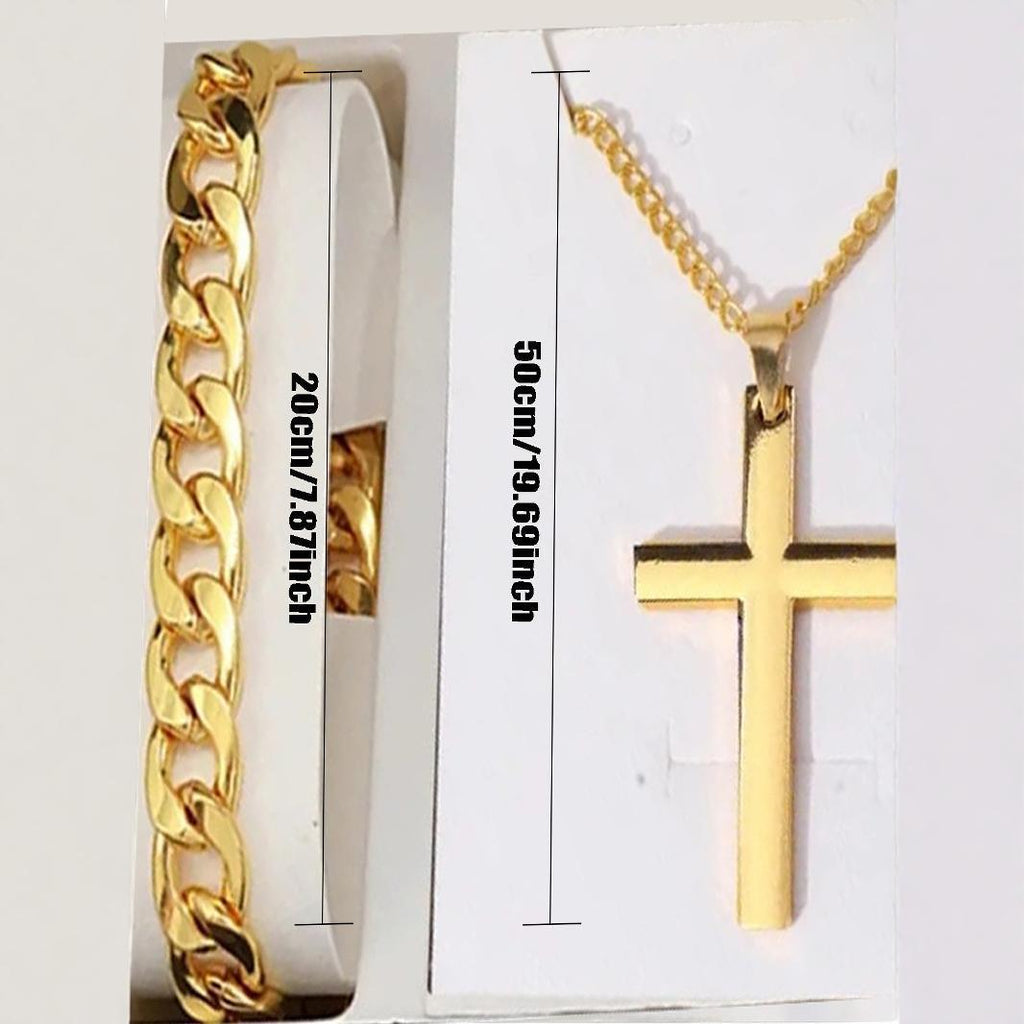 Herrset med affärs- och modeinspirerad design bestående av treögd kalenderklocka samt två matchande armband, varav ett med korsdetalj.