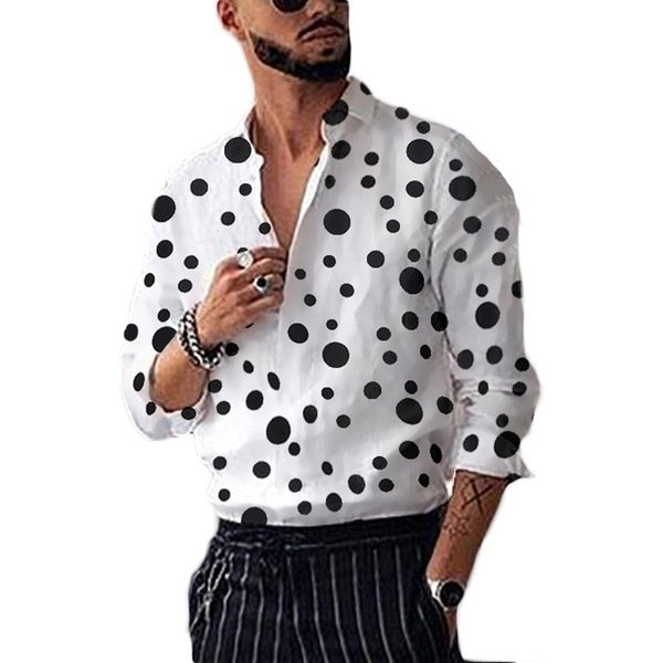 Chemise décontractée et polyvalente à manches longues, imprimé à pois, pour adolescents et hommes