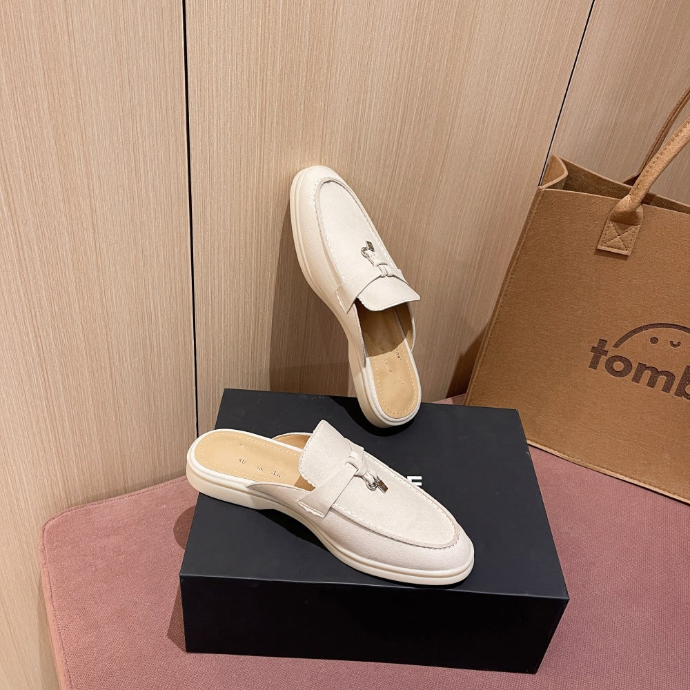 Mocassins en cuir véritable pour femme, pantoufles ouvertes