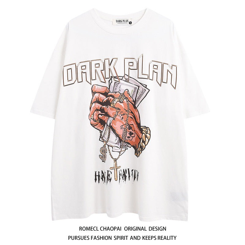 Camiseta nueva casual de hip hop con cuello redondo y media manga