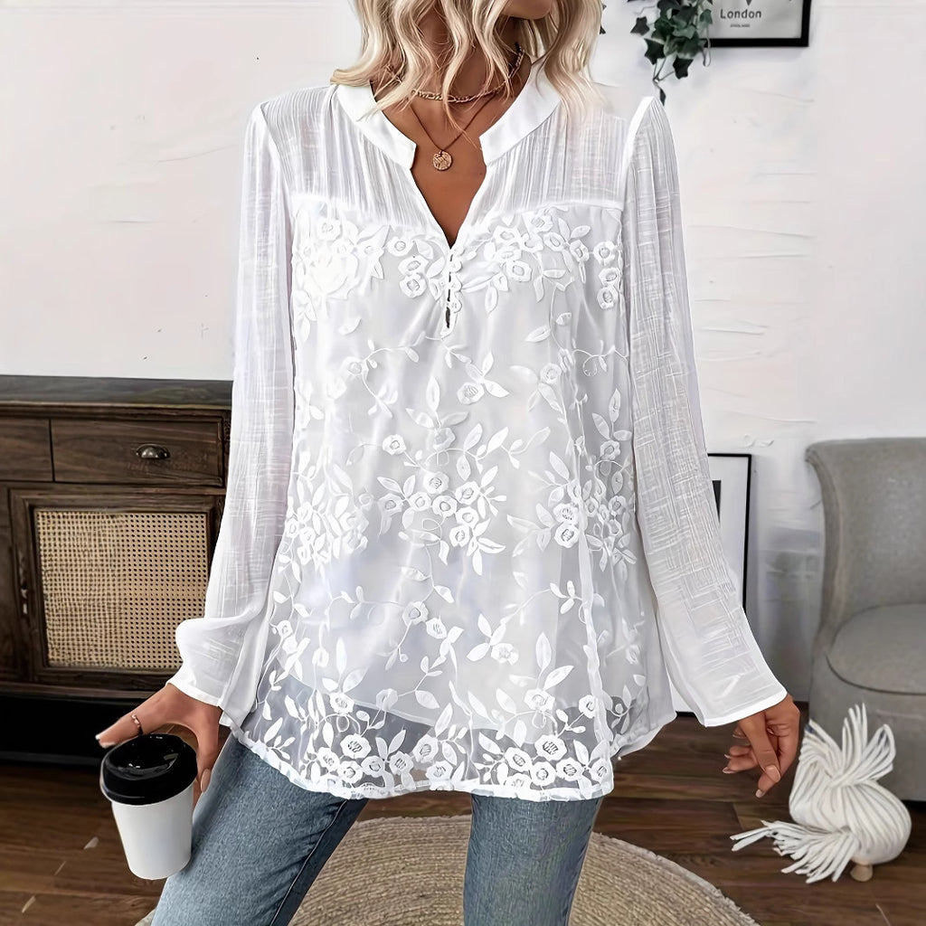 Camisa casual tipo pulóver con parche de encaje estilo europeo y americano
