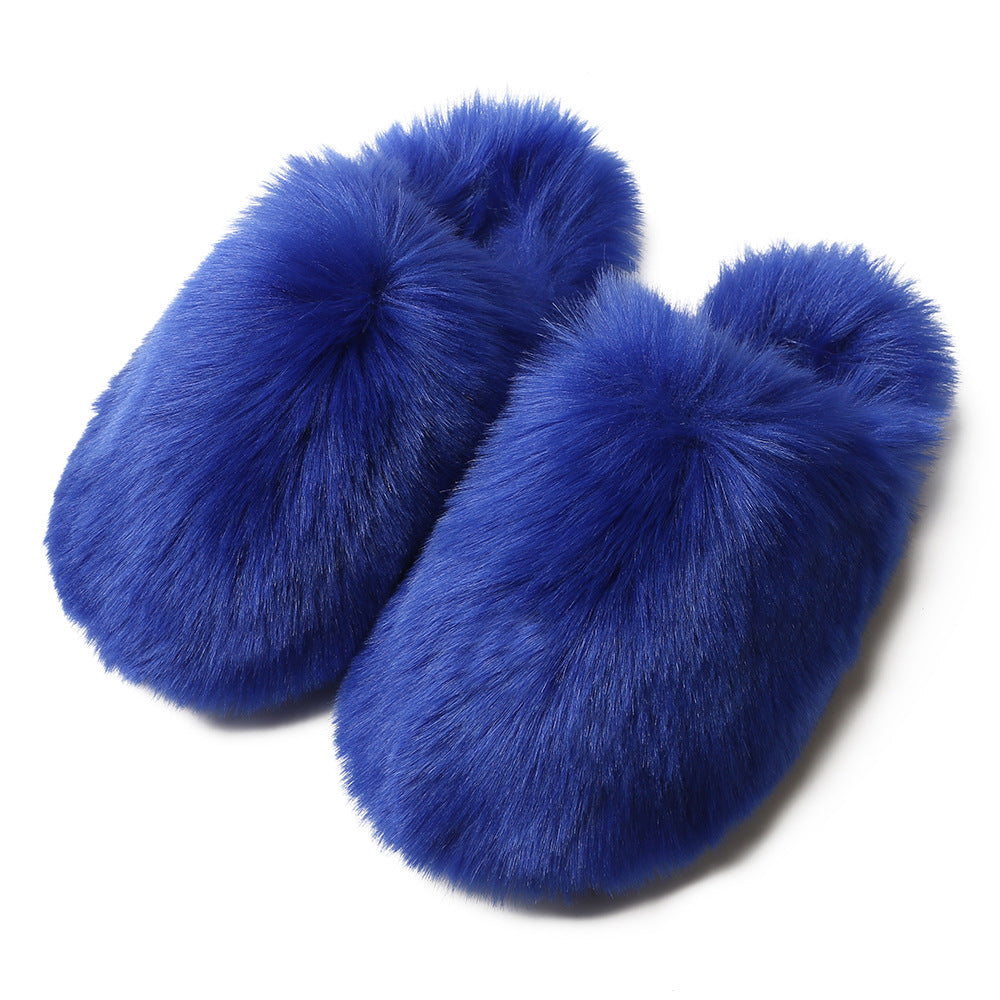 Europäische und amerikanische flauschige Damen-Hausschuhe für Herbst und Winter, warm, mit Fleece-Futter, Kunstfell