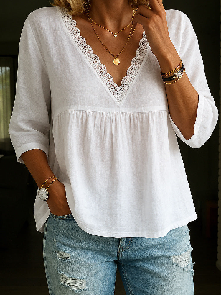 Blusa de mujer multicolor con cuello en V