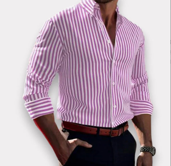 Camisa de manga larga estampada Ins para hombre, moda casual, con solapa y botones, prenda superior