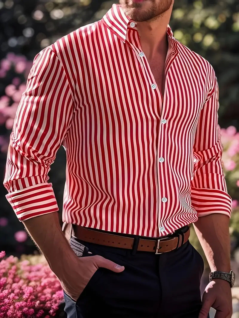 Camisa de manga larga estampada Ins para hombre, moda casual, con solapa y botones, prenda superior