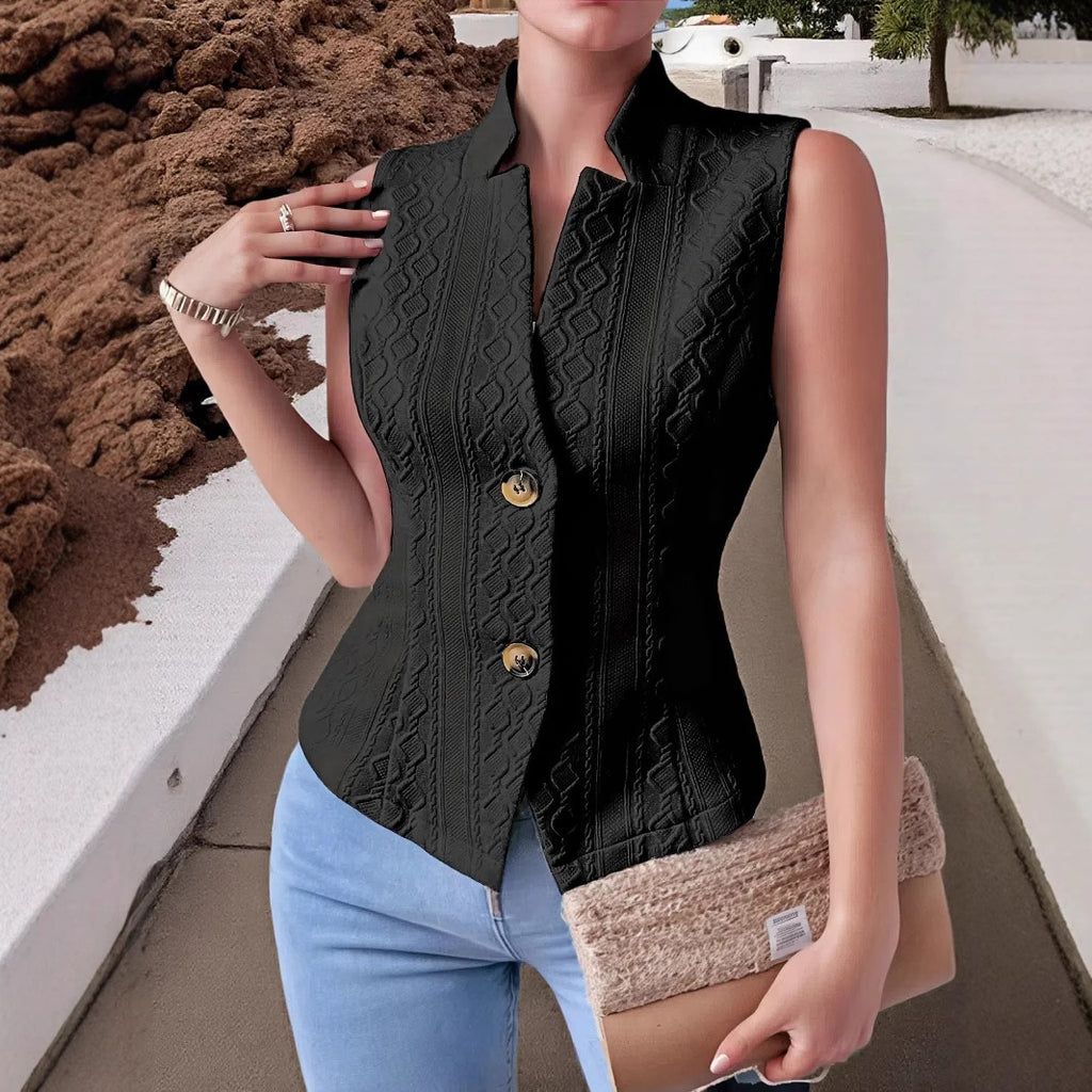 Top tipo chaleco sin mangas con botones y cuello en V para mujer