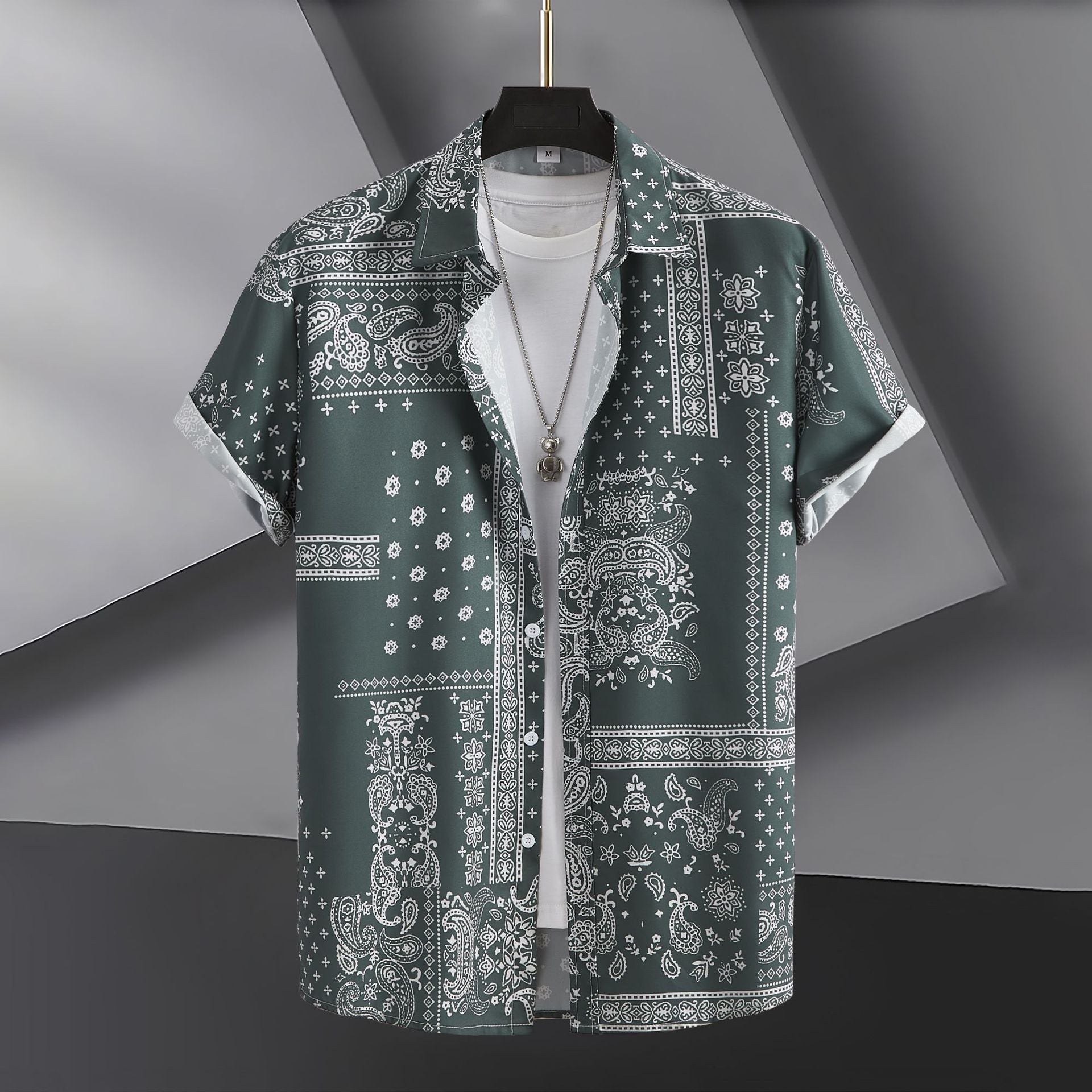 Camisa casual de manga corta con estampado digital para hombre
