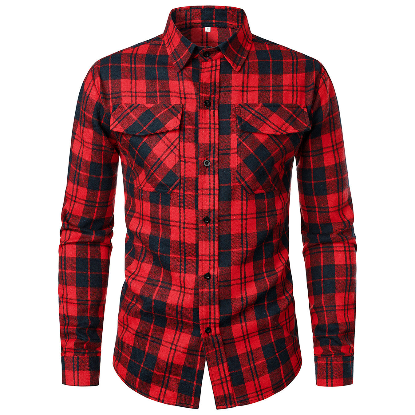 Camisa moderna de manga larga con cuello solapa y cuadros