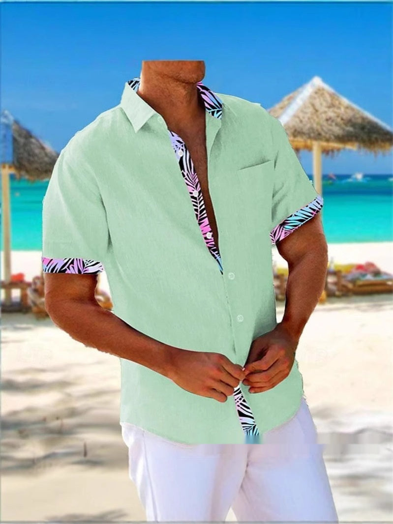 Camisa Holgada Casual de Manga 3D a Rayas para Hombre para la Playa