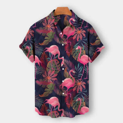 Camisa hawaiana estampada informal de verano para hombre para vacaciones junto al mar