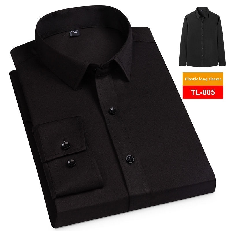 Camisa elástica informal de negocios para hombre, manga larga, lisa, sin bolsillo, de primavera
