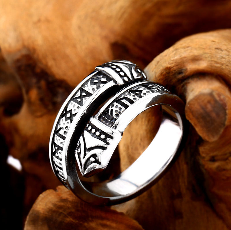 Viking Letter Minimalist Open Adjustable Titanium Steel Ring