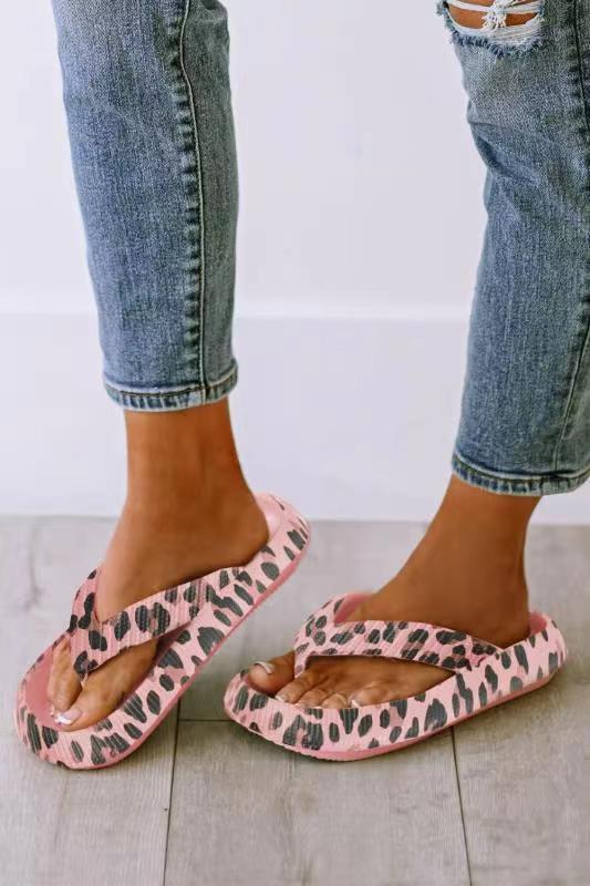 Zapatillas de mujer de espiga, de verano, con puntera abierta, suela gruesa y estampado de leopardo