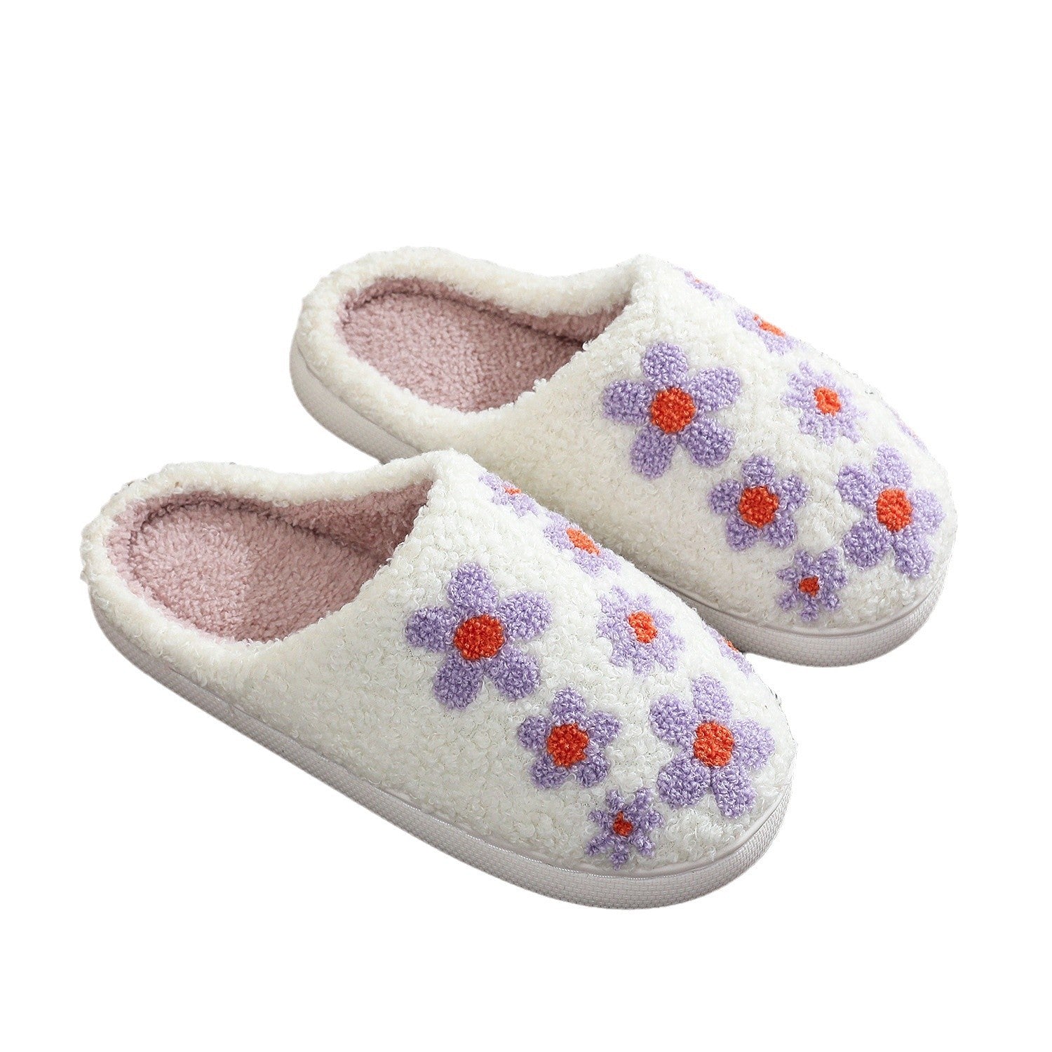 Pantufla de lana bordada con flor de hibisco