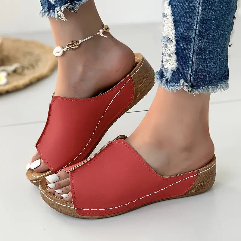 Sandalias de mujer Muffin de talla grande con cuña, plataforma y punta abierta