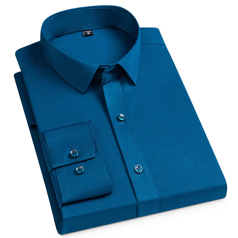 Chemise stretch à manches longues unie sans poche pour homme, style business casual, printemps