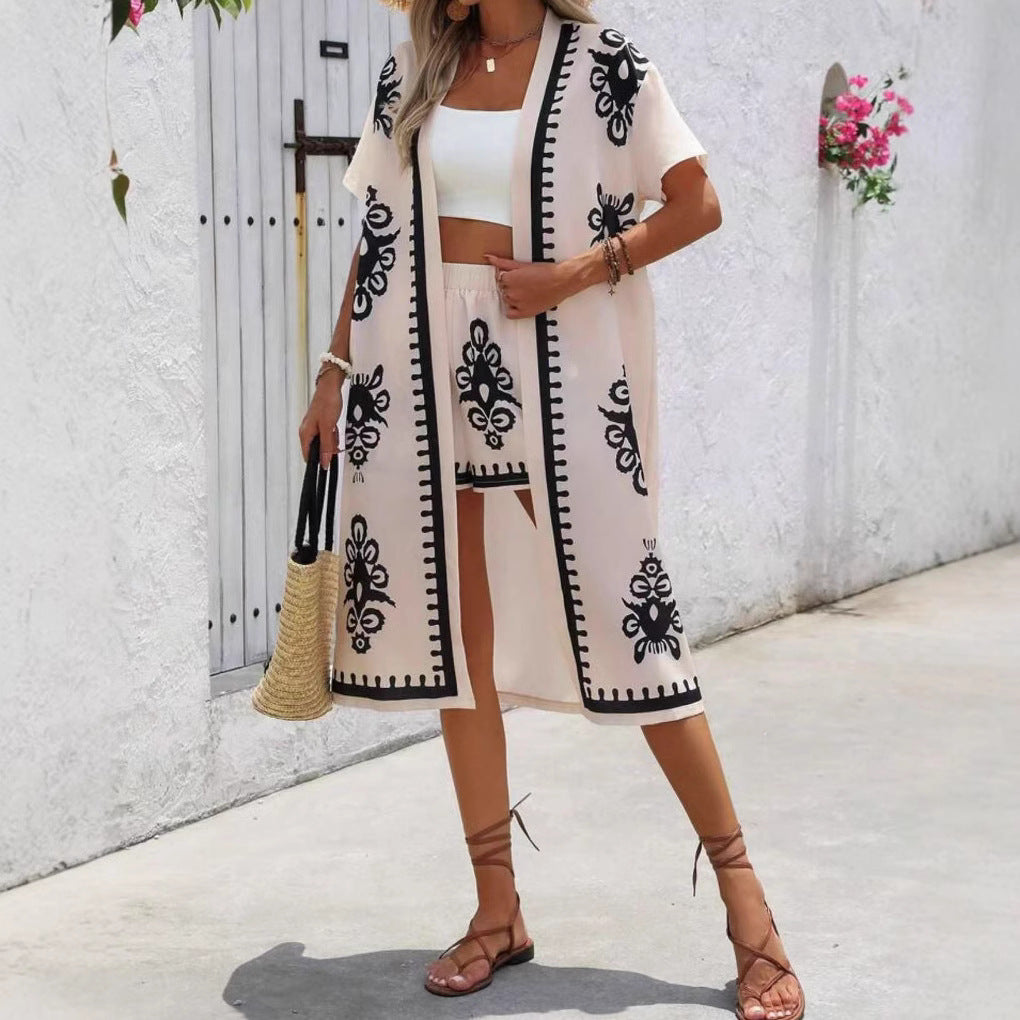 Cárdigan Largo De Mujer Con Estampado, Estilo Étnico Retro, Elegante E Informal