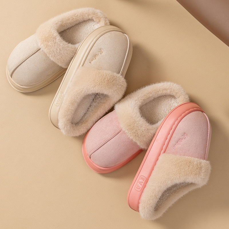 Nuevas pantuflas esponjosas y cálidas de invierno para pareja, estilo sencillo, antideslizantes y suaves, tipo mule para mujer y hombre, zapatillas de algodón para casa