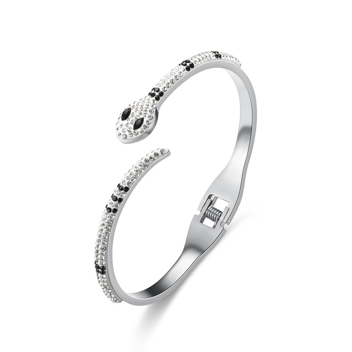 Grönögd ormarmband i rostfritt stål med mikroinfattade diamanter