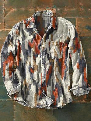 Nueva camisa retro de manga larga para hombre