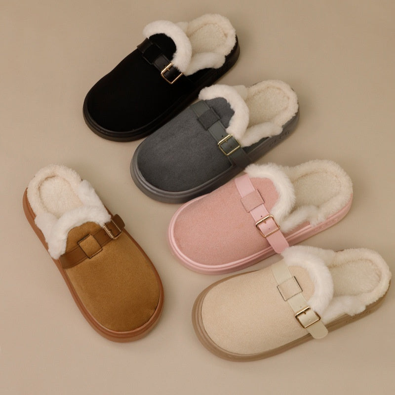 Zapatillas de casa para mujer de otoño/invierno, afelpadas, con suela gruesa, cálidas, antideslizantes y de algodón