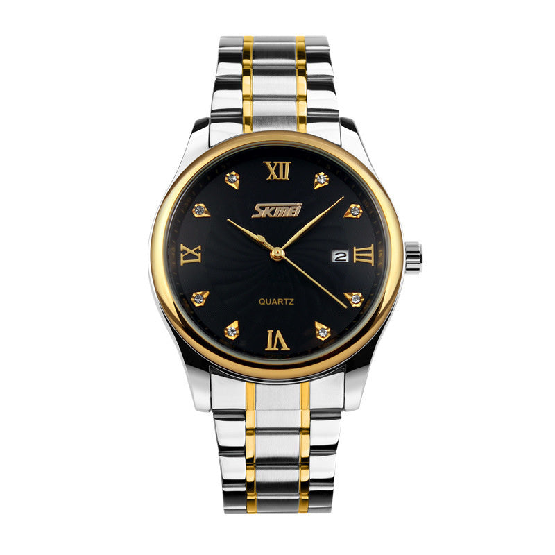 Vattentät kvartsklocka med stålband, herrklocka