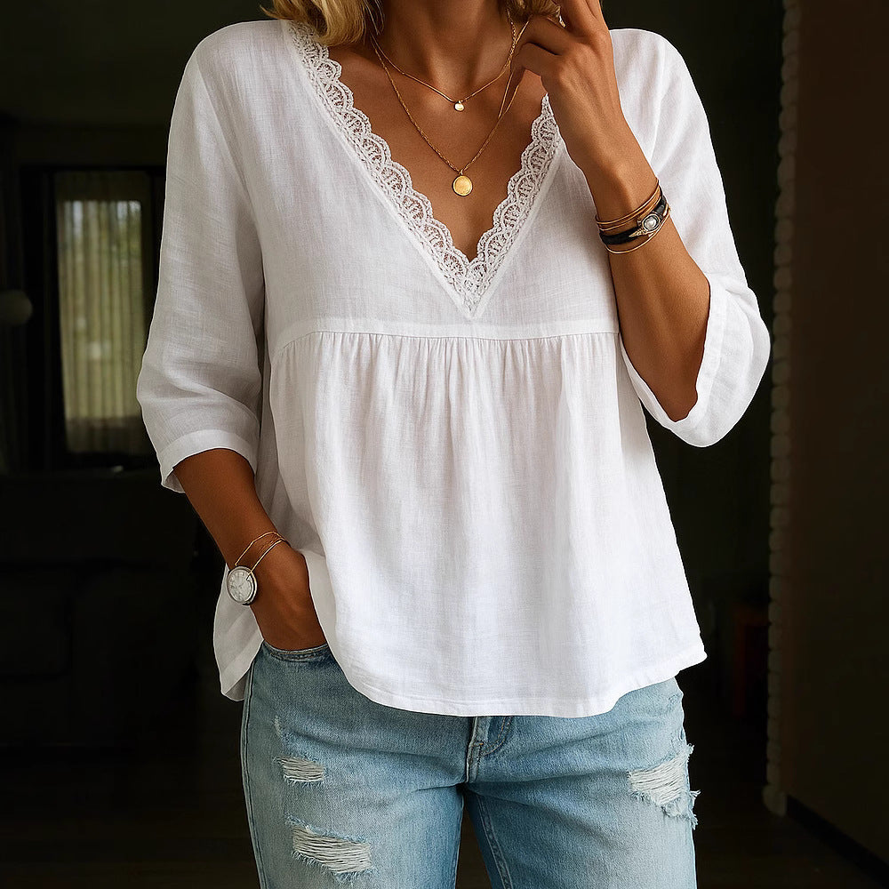 Blusa de mujer multicolor con cuello en V