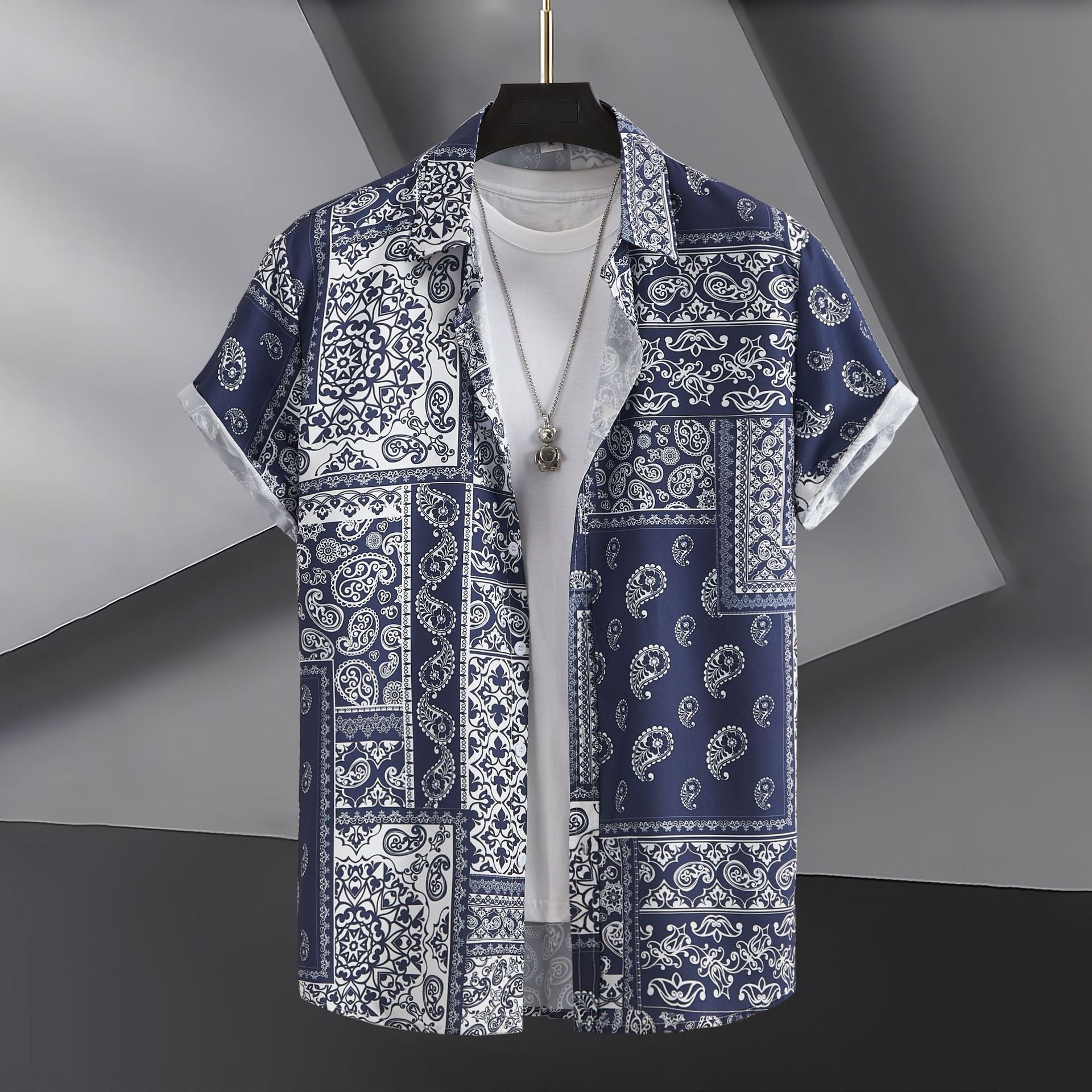 Camisa casual de manga corta con estampado digital para hombre