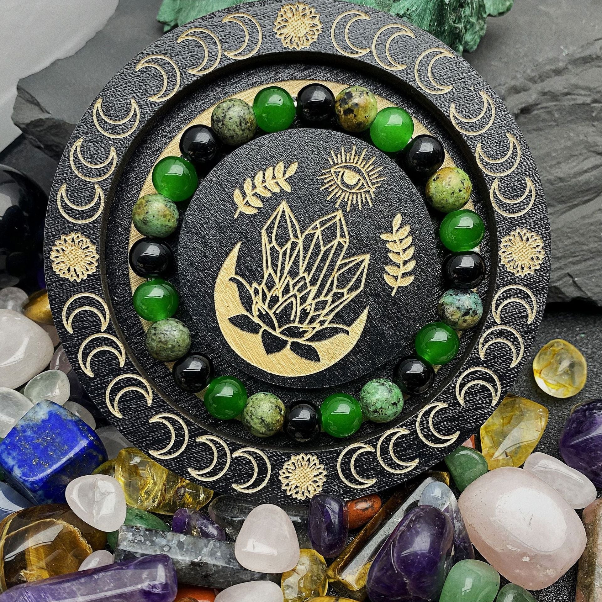 Men's Casual Green Onyx Obsidian Green Crystal Bracelet