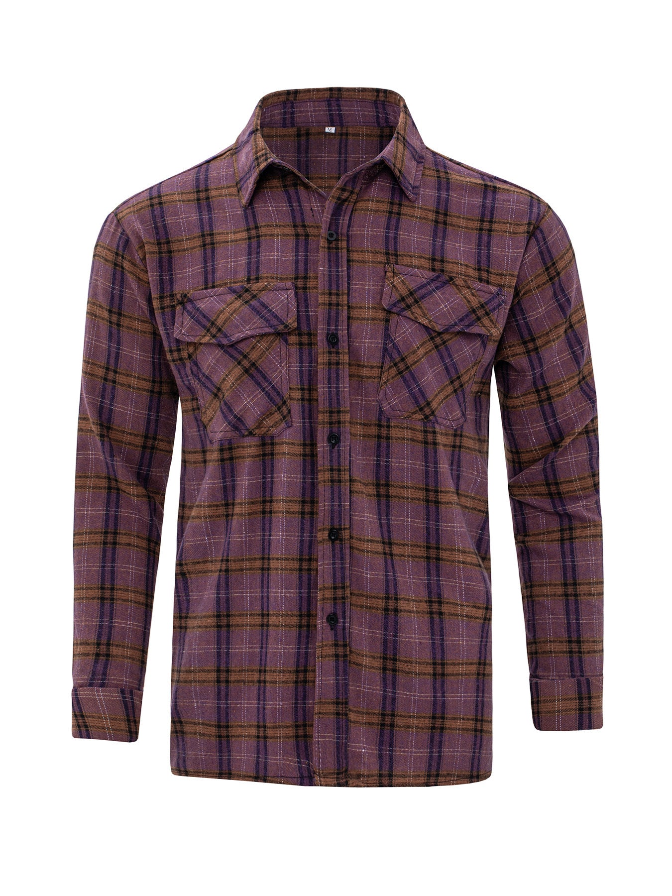 Camisa moderna de manga larga con cuello solapa y cuadros