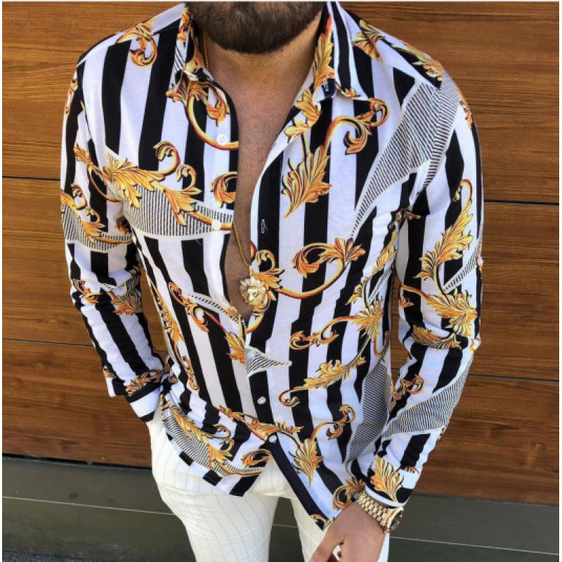 Camisa de manga larga para hombre, estampado casual estilo europeo y americano