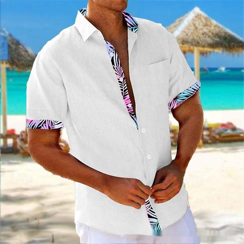 Camisa Holgada Casual de Manga 3D a Rayas para Hombre para la Playa